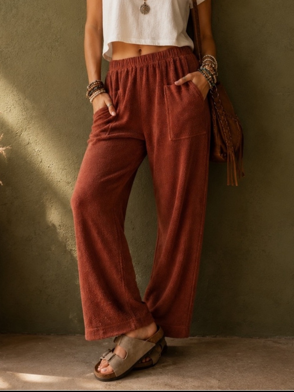 Free People Beach | 100% Cotton Terry Cloth | Rust Barrel Lounge Pants | Medium